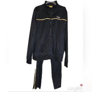 Men's Fila Karik Black 2 Piece Pant Set XXL Zip Hem Pocket Yellow White Stripe